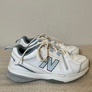 New Balance 608v5 White Blue Leather Walking Training Sneakers WX608WB5 Womens 7
